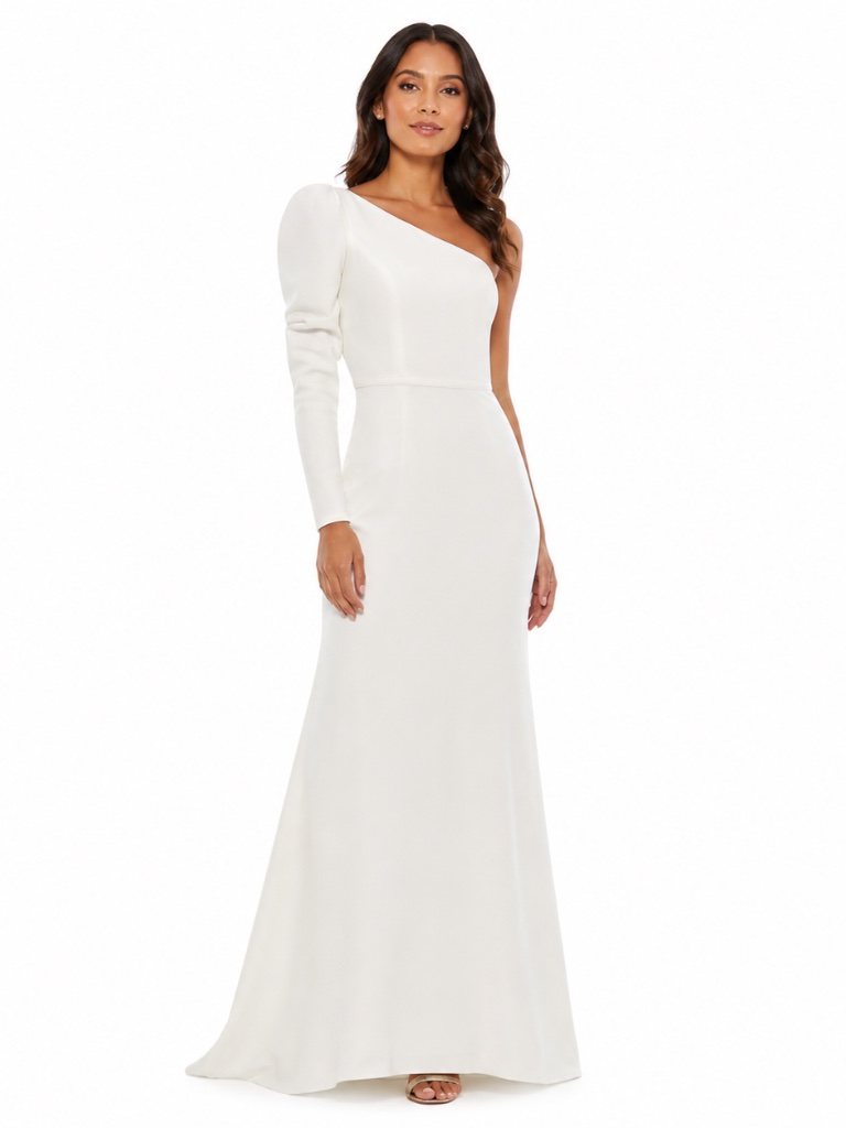 Ieena For Mac Duggal - One-Shoulder Puff Sleeve Gown